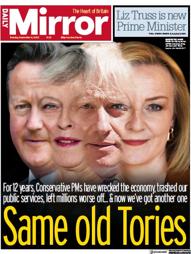 Daily Mirror Newspaper Front Page (UK) for 6 September 2022