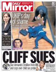 Daily Mirror (UK) Newspaper Front Page for 7 October 2016