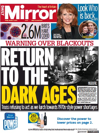 Daily Mirror Newspaper Front Page (UK) for 7 October 2022