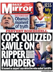 Daily Mirror Newspaper Front Page (UK) for 7 November 2012
