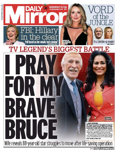 Daily Mirror Newspaper Front Page (UK) for 7 November 2016