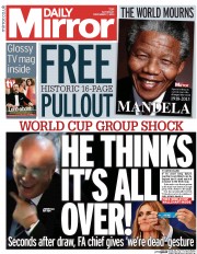 Daily Mirror Newspaper Front Page (UK) for 7 December 2013