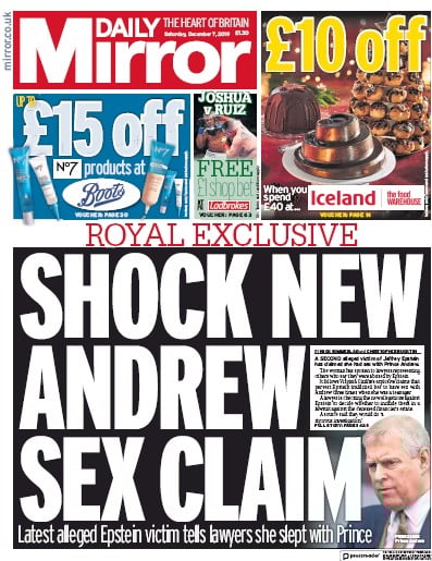 Daily Mirror Newspaper Front Page (UK) for 7 December 2019
