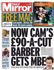 Daily Mirror (UK) Newspaper Front Page for 7 January 2014