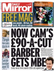 Daily Mirror Newspaper Front Page (UK) for 7 January 2014