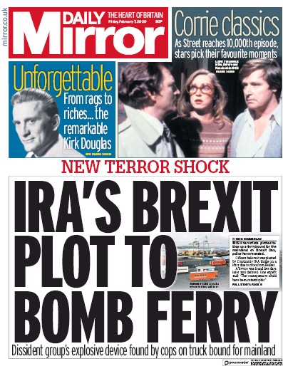 Daily Mirror Newspaper Front Page (UK) for 7 February 2020