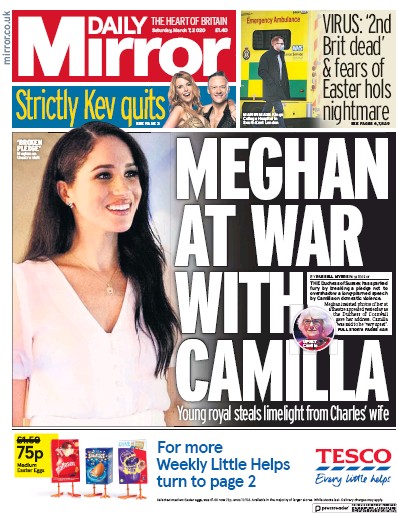 Daily Mirror Newspaper Front Page (UK) for 7 March 2020