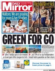 Daily Mirror (UK) Newspaper Front Page for 7 May 2021