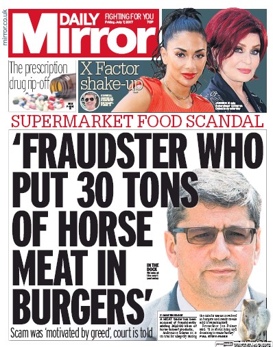 Daily Mirror Newspaper Front Page (UK) for 7 July 2017