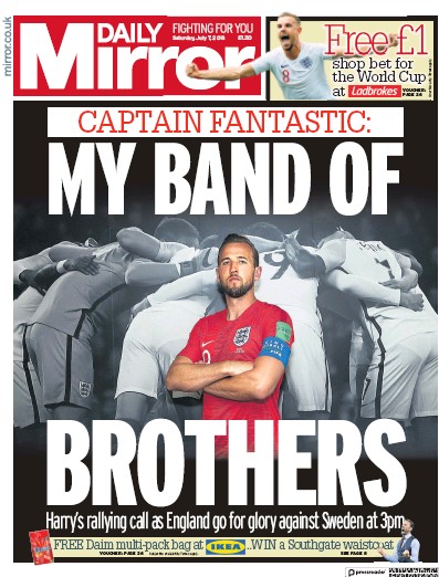 Daily Mirror Newspaper Front Page (UK) for 7 July 2018