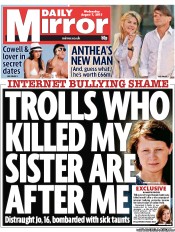 Daily Mirror (UK) Newspaper Front Page for 7 August 2013