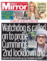 Daily Mirror (UK) Newspaper Front Page for 7 August 2020