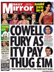 Daily Mirror (UK) Newspaper Front Page for 7 September 2011