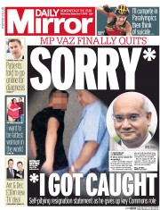 Daily Mirror (UK) Newspaper Front Page for 7 September 2016