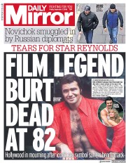 Daily Mirror (UK) Newspaper Front Page for 7 September 2018