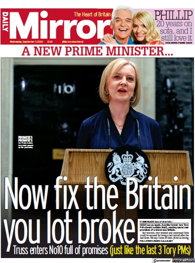 Daily Mirror Newspaper Front Page (UK) for 7 September 2022