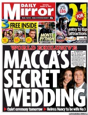 Daily Mirror Newspaper Front Page (UK) for 8 October 2011