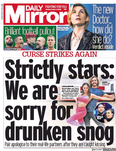 Daily Mirror Newspaper Front Page (UK) for 8 October 2018
