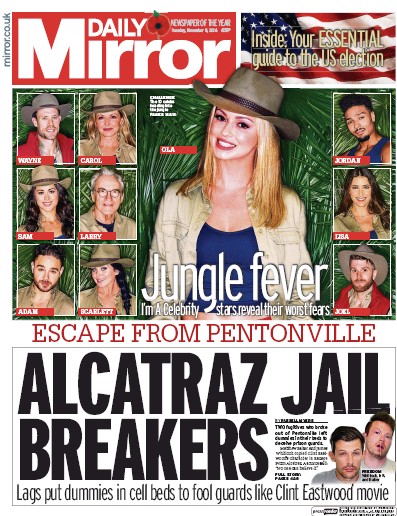 Daily Mirror Newspaper Front Page (UK) for 8 November 2016