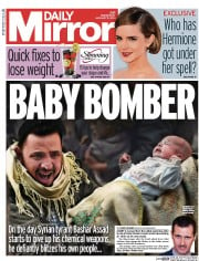 Daily Mirror (UK) Newspaper Front Page for 8 January 2014