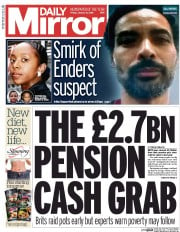 Daily Mirror (UK) Newspaper Front Page for 8 January 2016