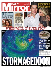 Daily Mirror Newspaper Front Page (UK) for 8 February 2014