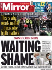 Daily Mirror (UK) Newspaper Front Page for 8 February 2022