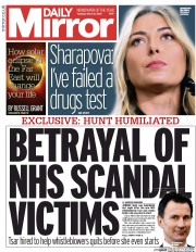 Daily Mirror (UK) Newspaper Front Page for 8 March 2016
