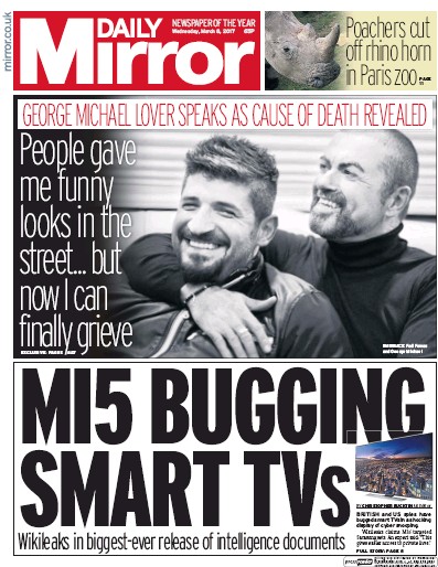 Daily Mirror Newspaper Front Page (UK) for 8 March 2017