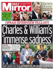 Daily Mirror (UK) Newspaper Front Page for 8 March 2021