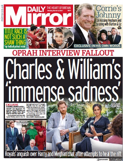 Daily Mirror Newspaper Front Page (UK) for 8 March 2021
