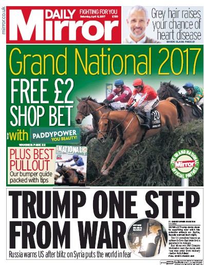Daily Mirror Newspaper Front Page (UK) for 8 April 2017