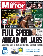 Daily Mirror (UK) Newspaper Front Page for 8 April 2021