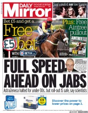 Daily Mirror (UK) Newspaper Front Page for 8 April 2021