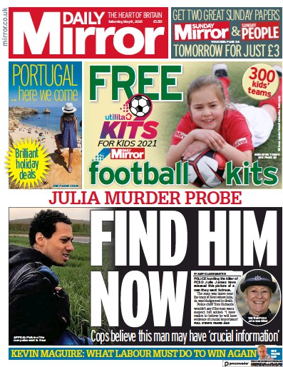 Daily Mirror Newspaper Front Page (UK) for 8 May 2021