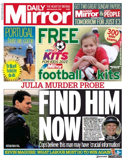 Daily Mirror Newspaper Front Page (UK) for 8 May 2021