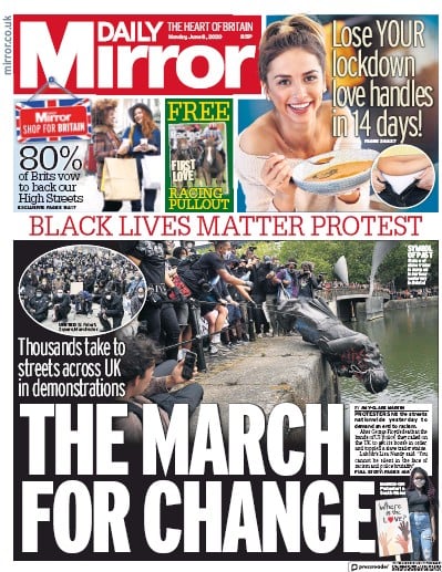 Daily Mirror Newspaper Front Page (UK) for 8 June 2020