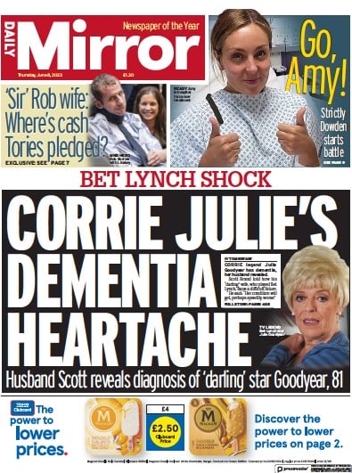 Daily Mirror Newspaper Front Page (UK) for 8 June 2023
