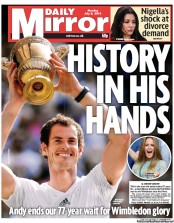 Daily Mirror (UK) Newspaper Front Page for 8 July 2013