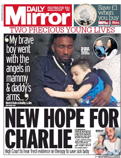 Daily Mirror Newspaper Front Page (UK) for 8 July 2017