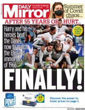 Daily Mirror (UK) Newspaper Front Page for 8 July 2021