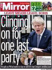 Daily Mirror (UK) Newspaper Front Page for 8 July 2022