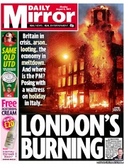 Daily Mirror Newspaper Front Page (UK) for 8 August 2011
