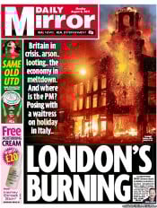 Daily Mirror (UK) Newspaper Front Page for 8 August 2011