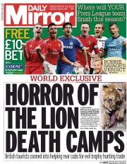 Daily Mirror (UK) Newspaper Front Page for 8 August 2015