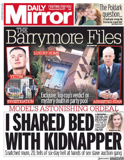 Daily Mirror Newspaper Front Page (UK) for 8 August 2017