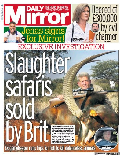 Daily Mirror Newspaper Front Page (UK) for 8 August 2019