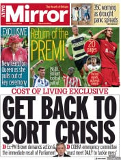 Daily Mirror front page for 8 August 2022