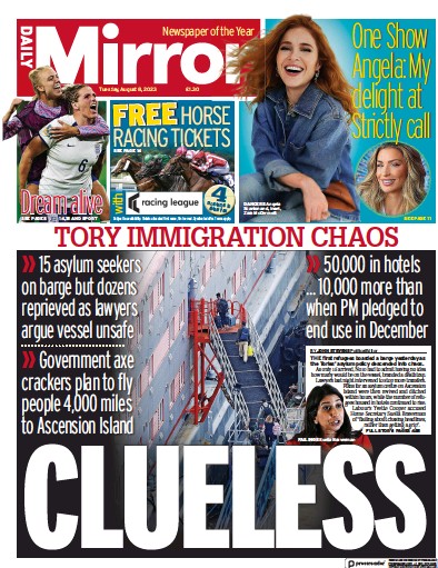 Daily Mirror Newspaper Front Page (UK) for 8 August 2023