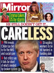 Daily Mirror (UK) Newspaper Front Page for 8 September 2021